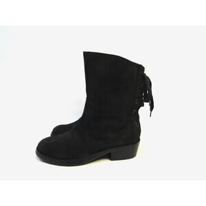 NINE WEST Womens Size 9.5 M Black Suede Lace Up Back Ankle Fashion Boots Booties